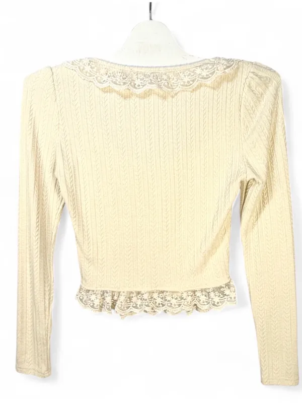 LULUS Women’s Coquette Appeal Cream Pointelle Lace Long Sleeve Top Size Medium - Image 7