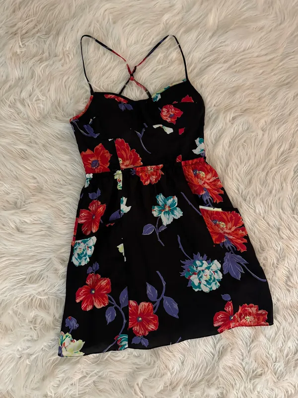 American Eagle Black Floral Mini Dress - Image 2