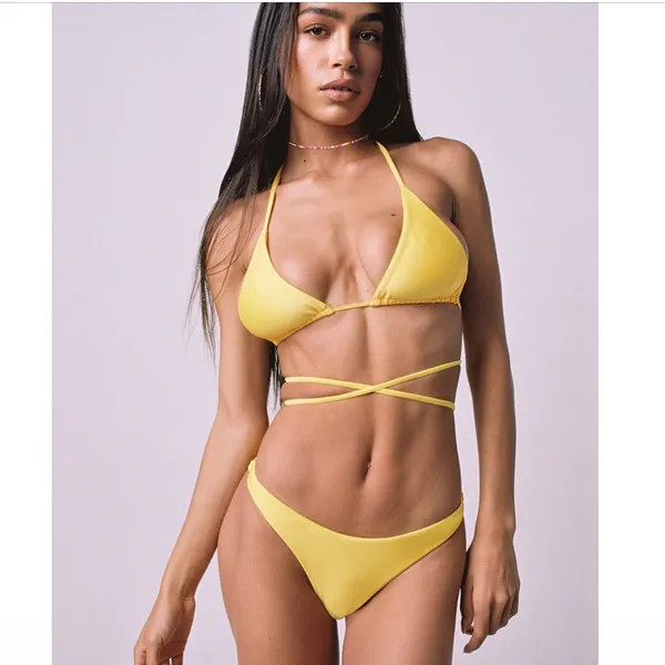 Yellow Tigermist Bikini Set With Beaded Chain - Image 9