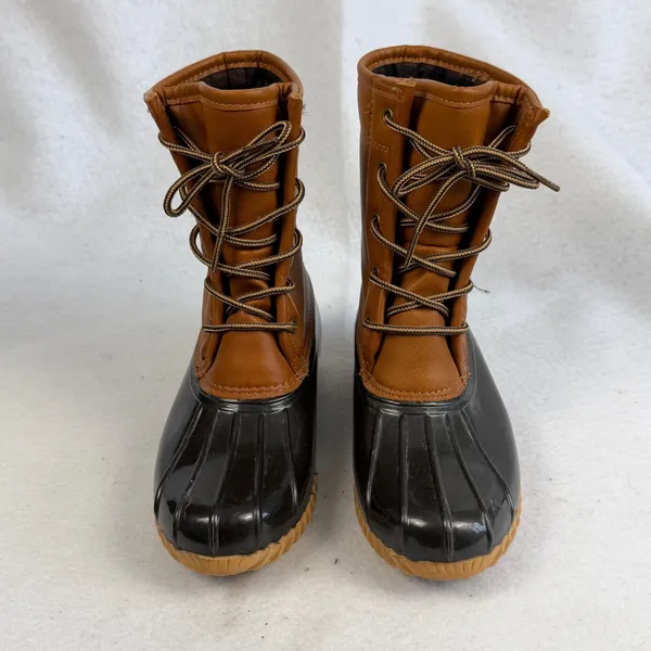 Sporto Arianna Duck Rain Boots Tan Brown Black‎ Rubber Lace Up Womens 6 Western Retro - Image 2