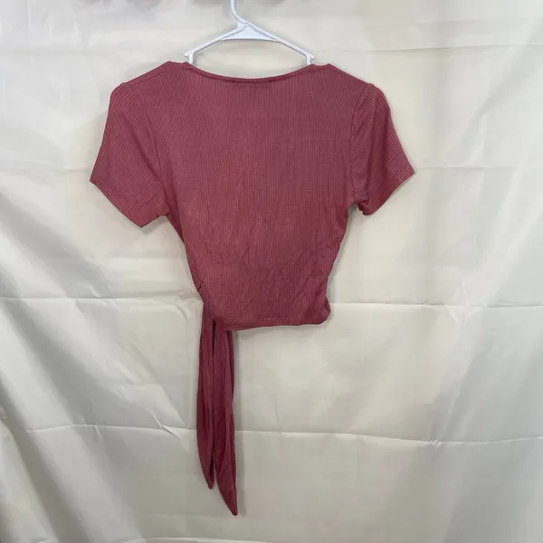 Lulus‎ women's mauve pink try me out ribbed tie wrap stretch v-neck top XS - Image 5