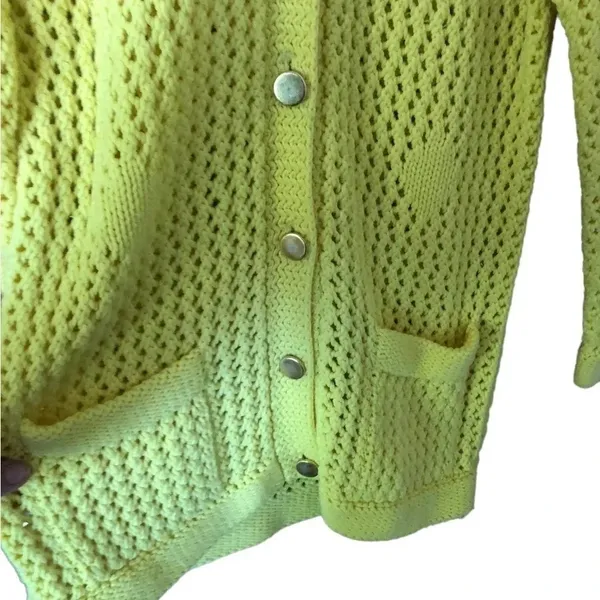 Vintage Authentic 60s 70s yellow cardigan Crochet Sweater Grandmacore Twee - Image 6