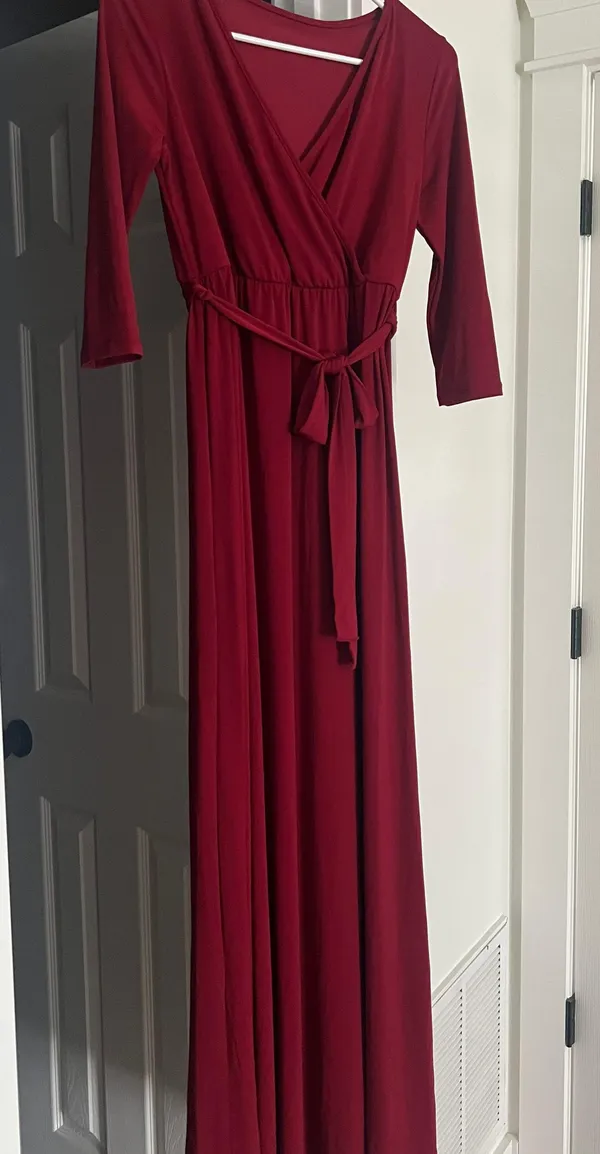 Pinkblush burgundy Draped 3/4 Sleeve Maternity Maxi Dress - Image 2