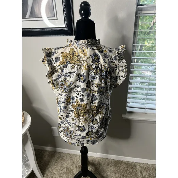 Elan Floral Ruffle‎ Trim Sleeveless Top Blouse Size Medium Cotton - Image 5