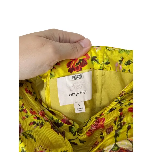 Cinq à Sept Dress Size 0 Provence Katz Floral Back Zip Yellow Satin Finish - Image 10