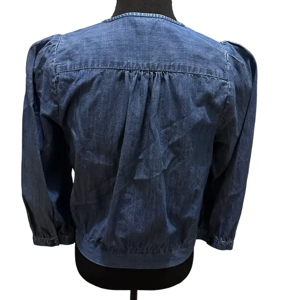 Madewell‎ Denim Wrap Top 70s Retro Style Crop 3/4 Sleeve V-Neck Mid Blue Small - Image 3