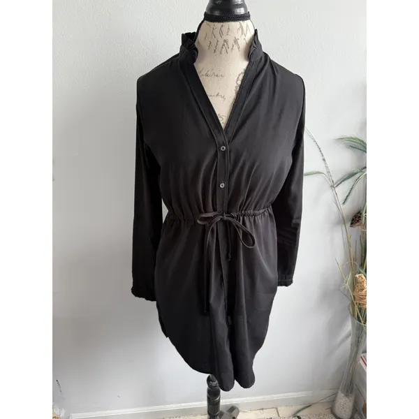 Abercrombie & Fitch Black Dress Ruffle Neck‎ Long Sleeve Tie Waist Medium button - Image 2