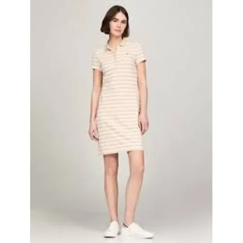 Tommy Hilfiger Polo Dress Womens XXS Tan‎ White Striped Slim Fit Preppy Sporty - Image 3