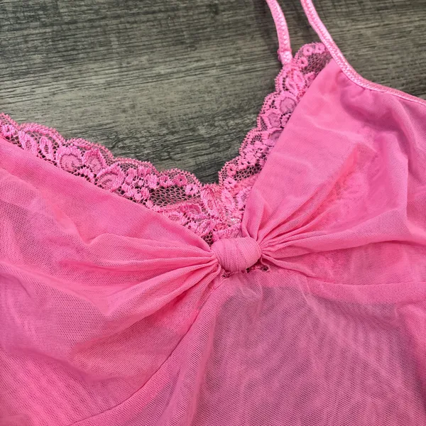 pink sheer lace tank top with tie detailing - Image 3