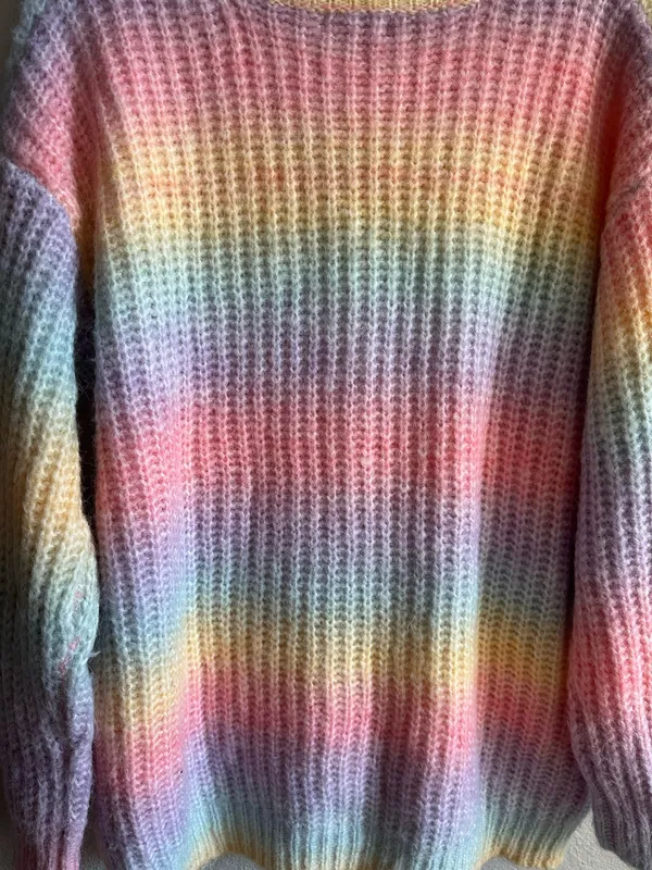 Beginning Boutique Rainbow Colorful Knit V-Neck Sweater - Image 5