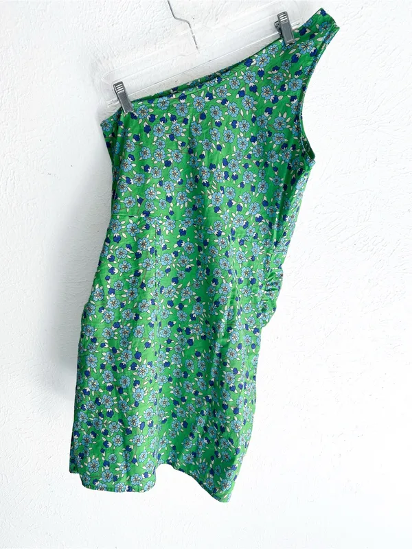 Hello Molly Rejuvenate Dress Green Floral One Shoulder Wrap Mini Dress Sz 8 - Image 5
