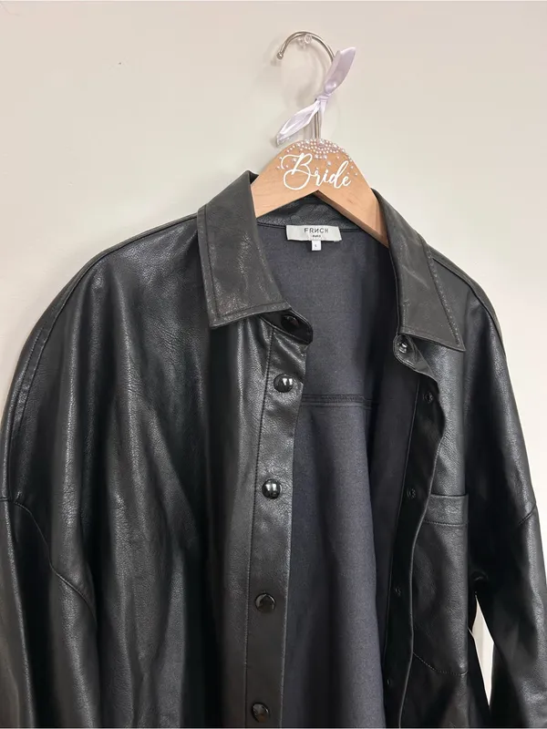 FRNCH Black Faux Leather Shirt/ ernaux dress in bordeaux - Image 6
