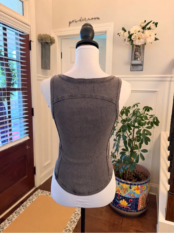 We The Free NWT Jamie Tank Washed Black Ribbed Buckle Straps - Image 6