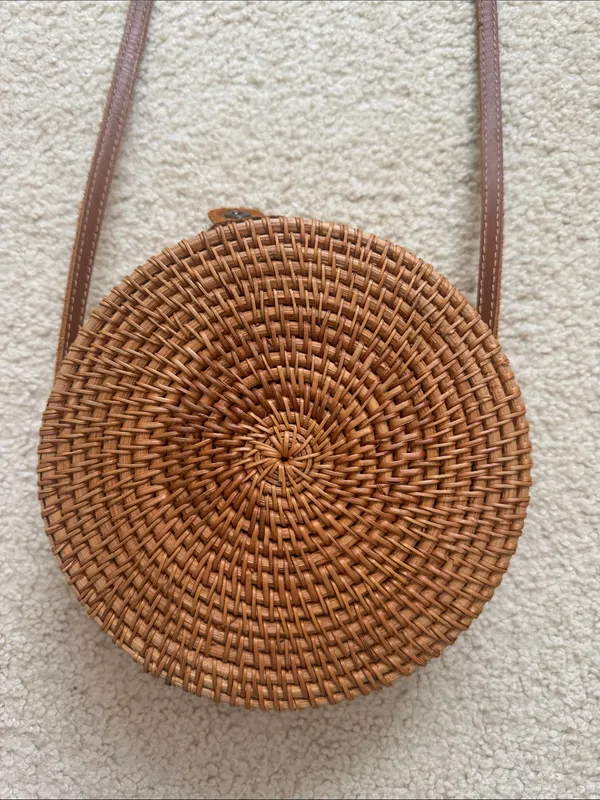 Round Woven Crossbody Bag in Brown - Image 2
