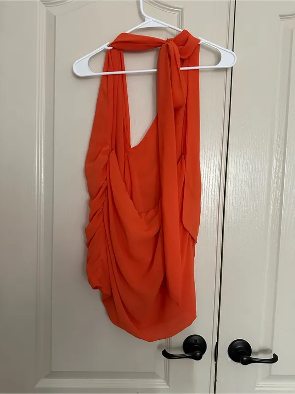 Peppermayo Orange Halter Mini Dress with Shell Accent - Image 5