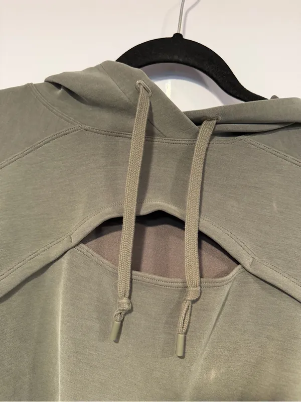 Lululemon Softstreme Keyhole Olive Green Hooded Cutout‎ Sweatshirt - Image 3