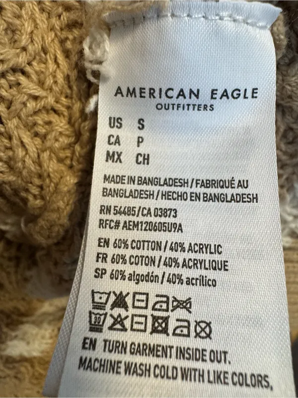 American Eagle Tan & White Striped Open Front Knit Cardigan Sweater Size S - Image 4
