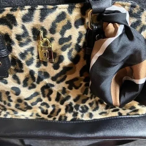 Leopard Print Dome Satchel Purse Black Trim Scarf Accent‎ Handbag - Image 5