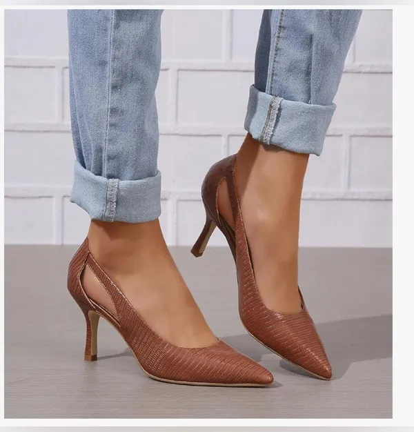 NEW Pumps Pointed Toe Pump Shoes Kitten Heel Comfort Cut Out Heel 8 - Image 7