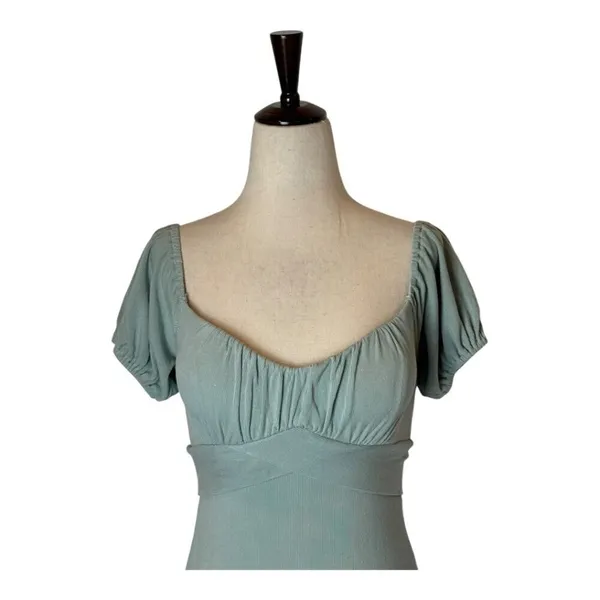 Angel Biba Dress Women Medium Green Knit‎ Sweetheart Neck Tie Waist Sheath Midi - Image 5