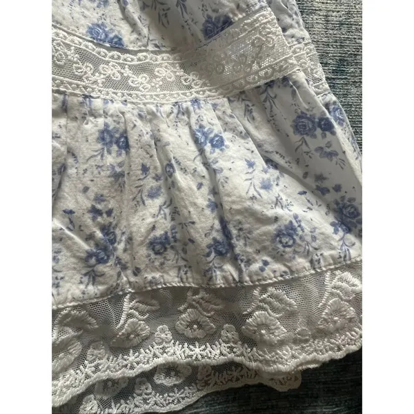 Altar'd State White Blue Ruffle Lace Floral Skirt Size XS - Image 3