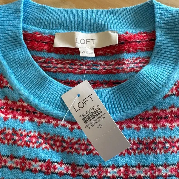 NWT Loft‎ Women’s Crewneck Vibrant Knit Sweater Blue Red XS - Image 8