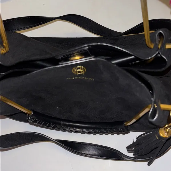 House Of Harlow 1960 Black Suede Bag W/ Shoulder Strap Gold/Brass Toned Handle - Image 14