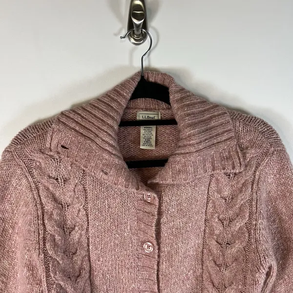 L.L. Bean Womens Long Sleeve Button-Up Wool Blend Pink‎ Sweater Sz S Cottagecore - Image 2