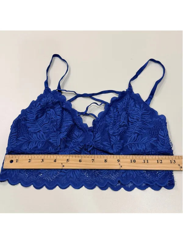 Avidlove Women’s M Blue Lace Bralette Strappy Longline Lingerie Top - Image 2
