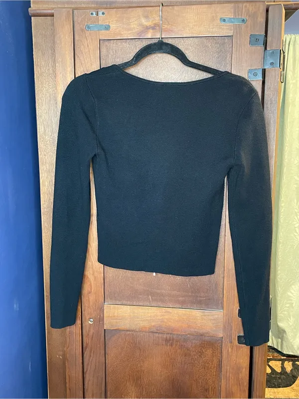 Abercrombie & Fitch Womens Zip Front Cardigan Top Small Black Fitted Y2K Ribbed - Image 4