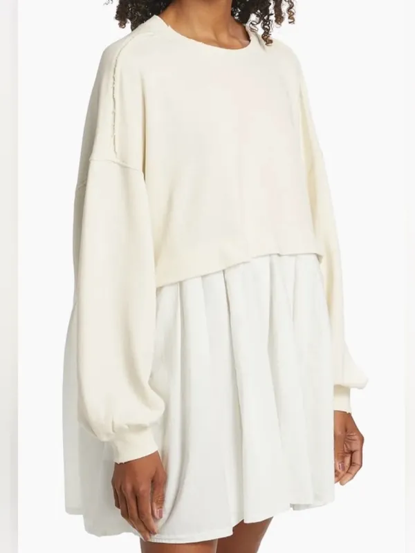 Free People Eleanor Pleated Trapeze Sweatshirt oversized mini dress size S - Image 3