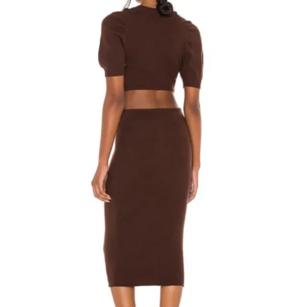Revolve LPA Clementine Dress in Chocolate Brown knit cutout midi - Image 2