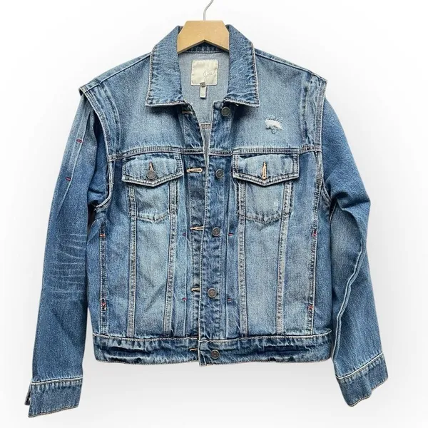 Joie Vintage-inspired Demanda Distressed Denim Jacket size small - Image 5