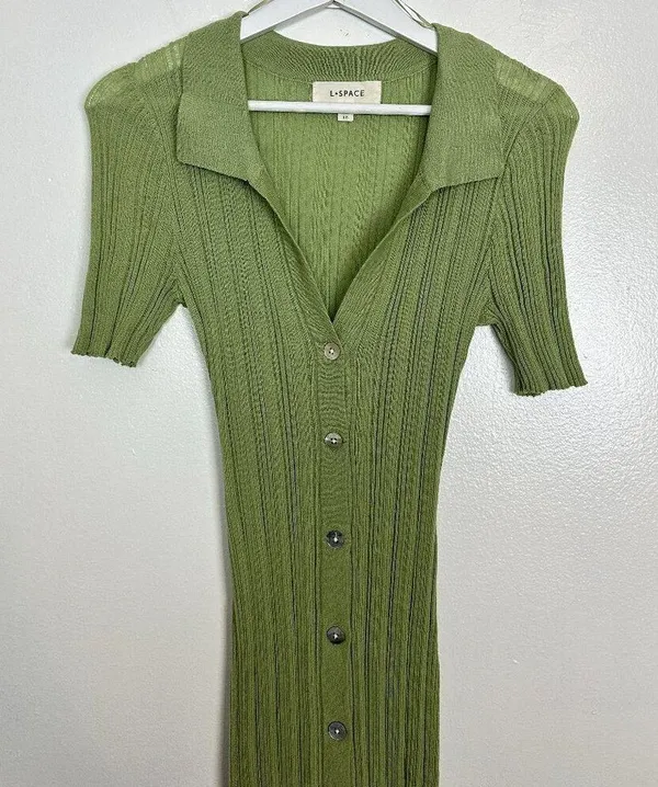 L*SPACE Undertow Dress in Light Olive Size Large - Image 7
