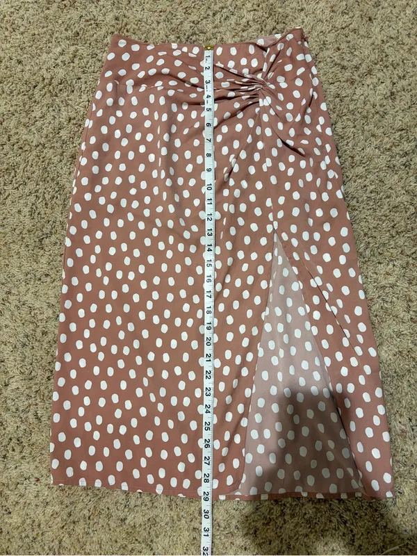 Abercrombie & Fitch Blush Pink Spotted Twist Front Slit Satin Midi Skirt Small - Image 5