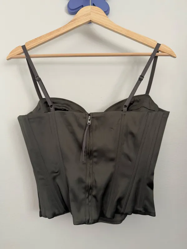 Aritzia TEN 4 Satin Bustier Corset Cami Top Coal Grey Sweetheart Minimal Party - Image 3