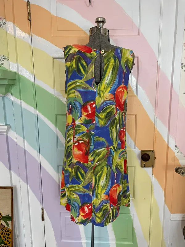Jams World Mango Print Rayon Shift Dress Made in Hawaii‎ Sz L 🧡🎀 - Image 6