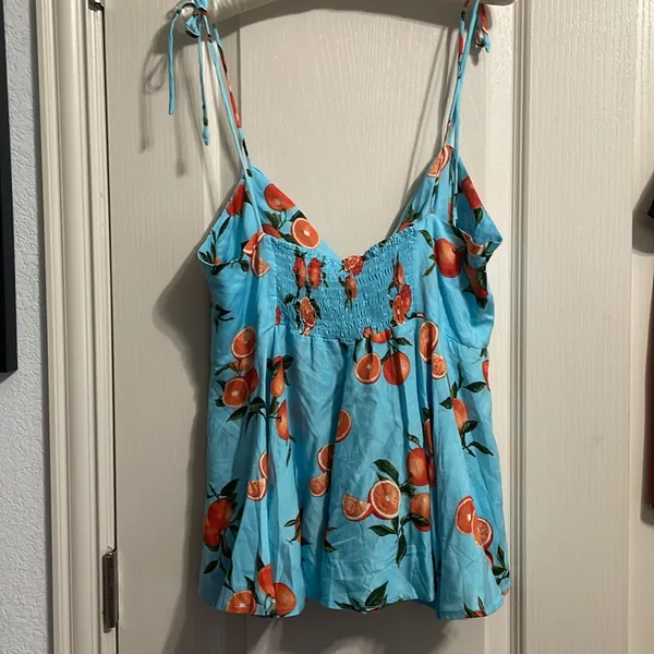 Buddy Love Orange Print Mallory Tie Front Tank‎ Summer Resort Vacation Fruit - Image 3