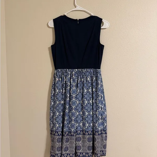 eShakti Navy and White Midi Dress - Image 3