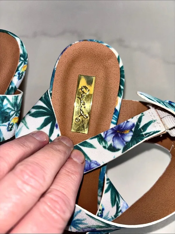 Qupid Floral Heeled Sandals White & Blue US 6 - Image 3