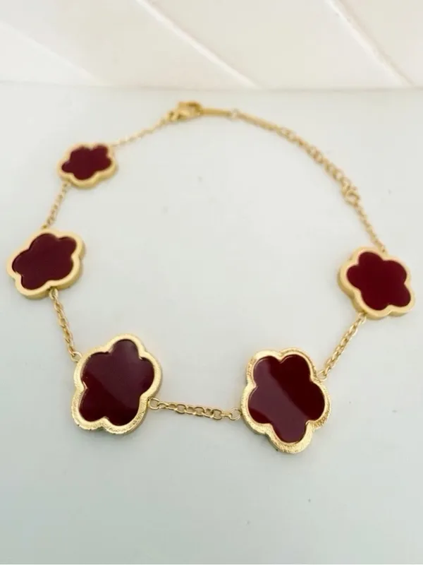 18K Gold Plated red wine Clover Necklace Set stainless steel womens jewelry - Image 4