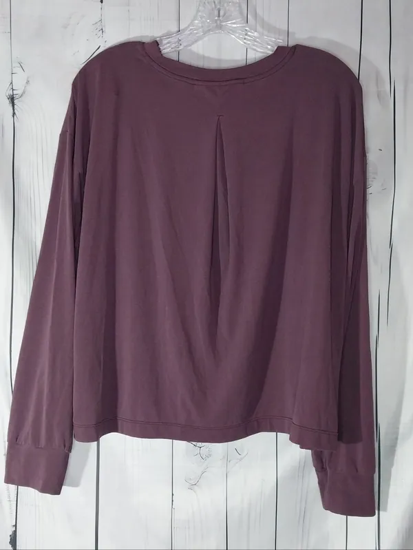 Athleta Long Sleeve Crewneck Relaxed Cropped Boxy Loungewear Top Plumberry - Image 5
