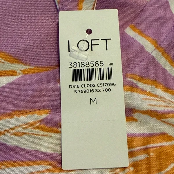 LOFT Tropical Palm Print Linen Blend Dress Women’s Size Medium Purple NWT Cruise - Image 11