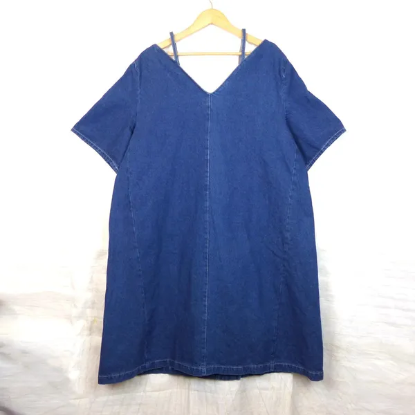 ASOS Denim Mini Dress Womens US 12 Blue V Neck Short Sleeve NWT WHITE Label - Image 7
