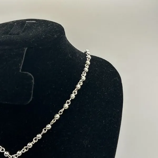 Vintage Real Silver Rosary Cross Pendant Beaded Chain Plated Stainless Steel - Image 3