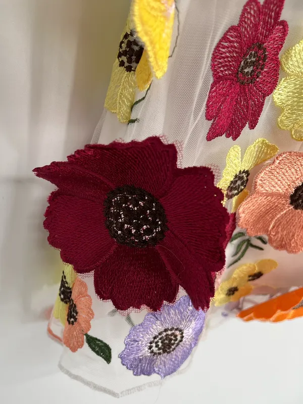 Lucy in the Sky Embroidered Colorful Flower Mesh Dress Women’s Size Small - Image 2