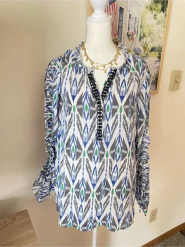 Chico’s Ikat Print Woven 40th Anniversary Limited Edition Blouse Top 1.5 US 10 - Image 5