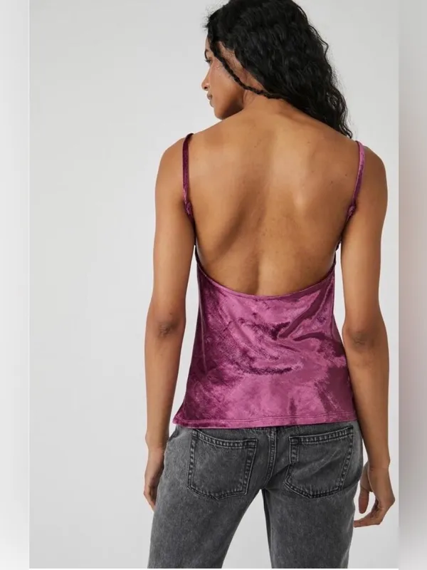 Free People All Night Velvet Tunic Sleeveless Camisole Top Fig Jam XS - Image 2