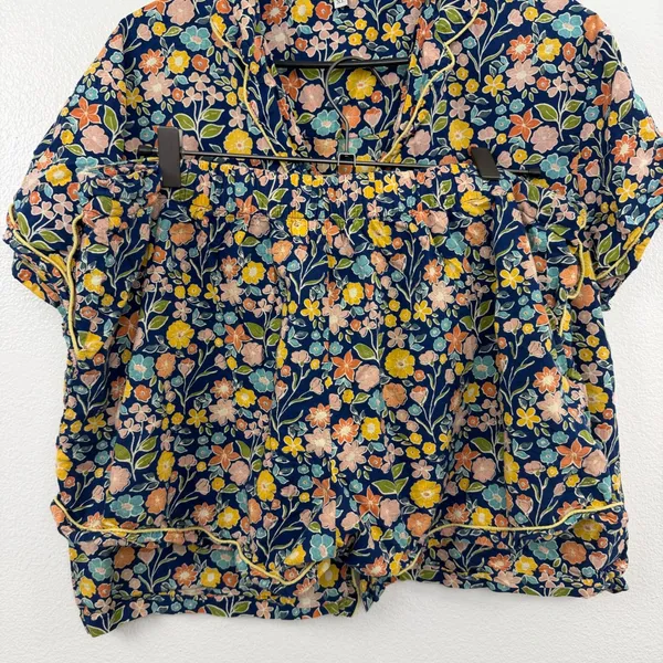 Crafted by Mahogany Pajamas Womens XL Blue Floral Print Cotton Short Sleeve Set - Image 5