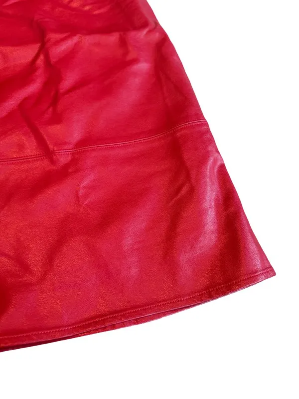 Eri + Ali Red Faux Leather Skirt Vegan Party Bold Cocktail Size 6 Women's - Image 4